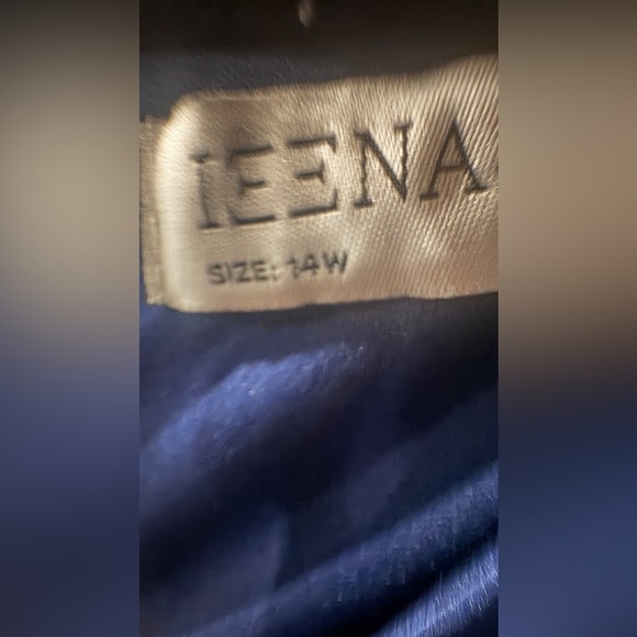 Mac Duggal Gown Dress Size 14W Blue Satin V Neck Long Sleeve 55290 NWT - Picture 3 of 6